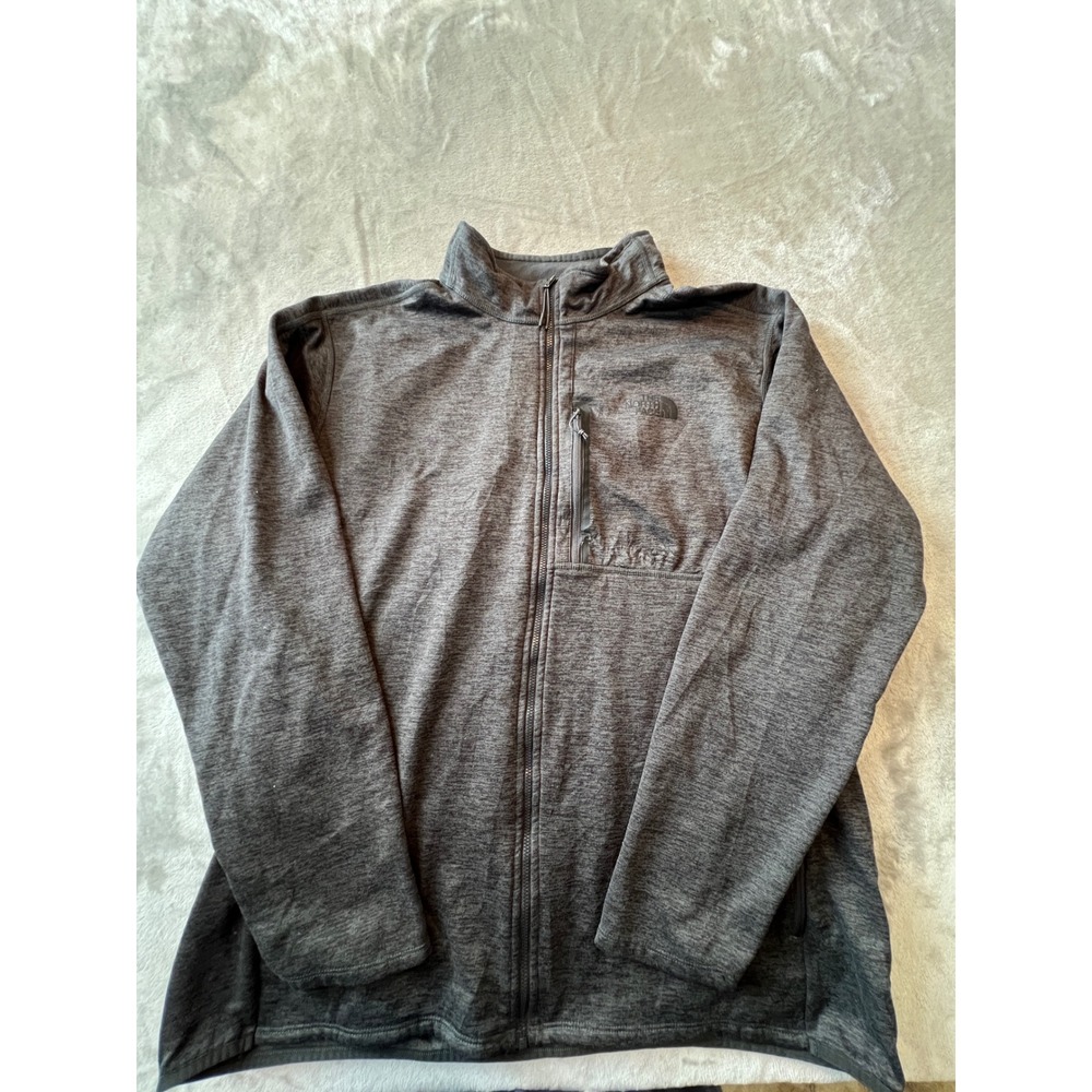 The North Face Full Zip Fleece Jacket Mens XXL Gray Heather Mock Neck Pocket